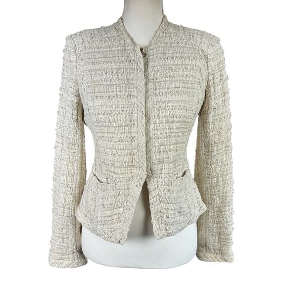Derek Lam 10 Crosby Tweed Jacket Women Size 6 Cream Peplum Waist Zipper Accents - Picture 1 of 13
